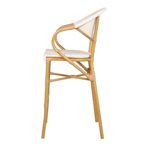 High Stool in Synthetic Rattan and Beige Textilene, 57x56x112 cm