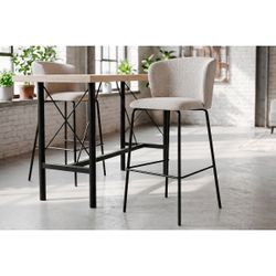 Taburete alto de tejdo y metal en beige y negro, 53 x 50 x 103 cm | Margot