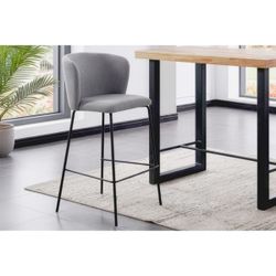 Taburete alto de tejdo y metal en gris y negro, 53 x 50 x 103 cm | Margot