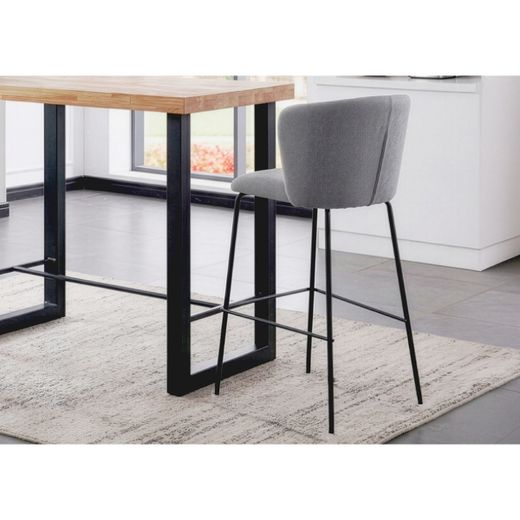 Taburete alto de tejdo y metal en gris y negro, 53 x 50 x 93 cm | Margot