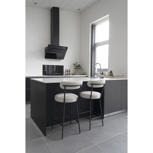 Hög pall i vitt bouclétyg, 46 x 39 x 90 cm | Badalona