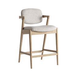 Hög pall i polyestertyg och askträ i beige, 54 x 55 x 92 cm | Namur