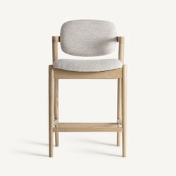 Hög pall i polyestertyg och askträ i beige, 54 x 55 x 92 cm | Namur