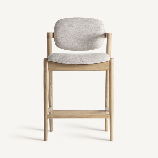 Hög pall i polyestertyg och askträ i beige, 54 x 55 x 92 cm | Namur