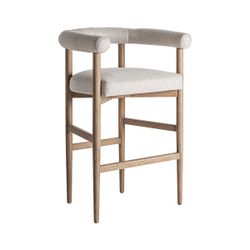 Hög pall i polyestertyg och askträ i beige, 66 x 55 x 98 cm | Lazins