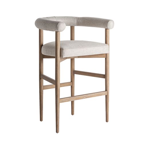 Hög pall i polyestertyg och askträ i beige, 66 x 55 x 98 cm | Lazins