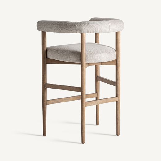 Hög pall i polyestertyg och askträ i beige, 66 x 55 x 98 cm | Lazins
