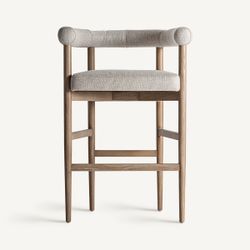 Hög pall i polyestertyg och askträ i beige, 66 x 55 x 98 cm | Lazins