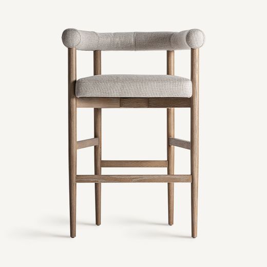 Hög pall i polyestertyg och askträ i beige, 66 x 55 x 98 cm | Lazins
