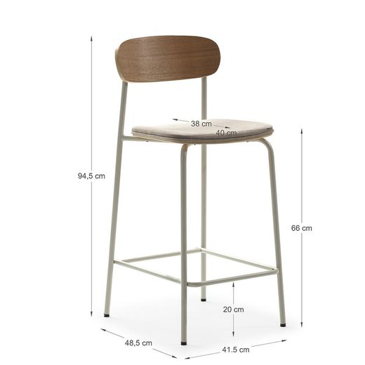 Tabouret haut en tissu beige, 42 x 48 x 94,5 cm | Adriana