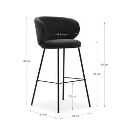 High stool in dark grey and black fabric, 54 x 51 x 88 cm | Rush
