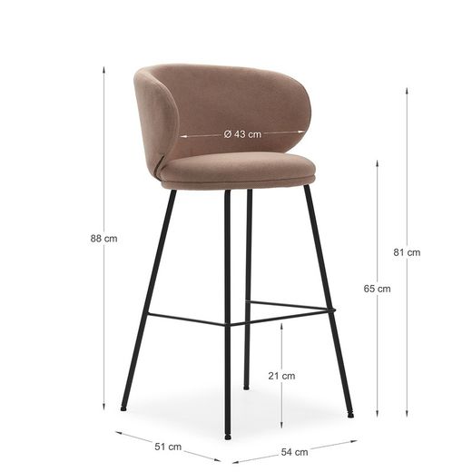 Tabouret haut en tissu rose, 54 x 51 x 88 cm | Se précipiter
