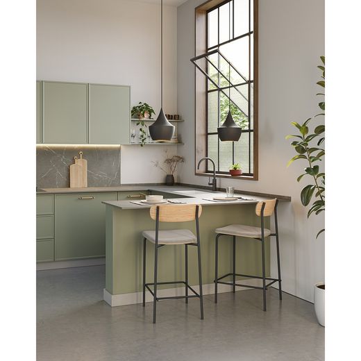 Tabouret haut en tissu taupe, 42 x 48 x 94,5 cm | Adriana