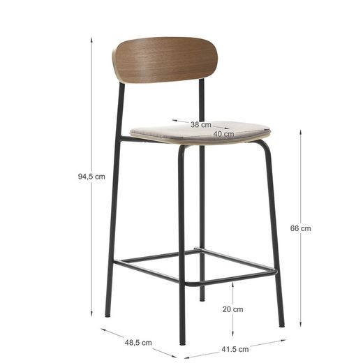Tabouret haut en tissu taupe, 42 x 48 x 94,5 cm | Adriana