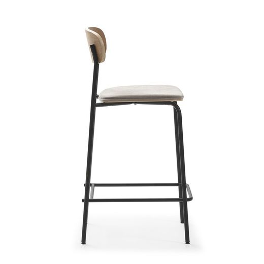 Tabouret haut en tissu taupe, 42 x 48 x 94,5 cm | Adriana