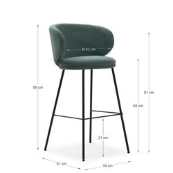 Banqueta alta em tecido verde e preto, 54 x 51 x 88 cm | Correr