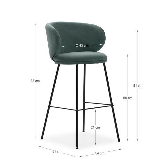 Banqueta alta em tecido verde e preto, 54 x 51 x 88 cm | Correr