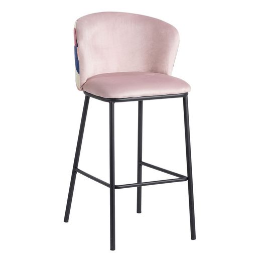 Taburete alto de tejido y metal en rosa y negro, 53 x 54 x 98 cm