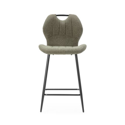 Wysoki stołek z tkaniny i metalu w kolorze zielonym, 48 x 51 x 96 cm | Muli