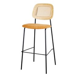 Sgabello alto velluto senape, acciaio e legno, 47 x 52 x 109 cm | Cardinale