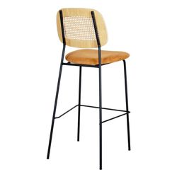 Sgabello alto velluto senape, acciaio e legno, 47 x 52 x 109 cm | Cardinale