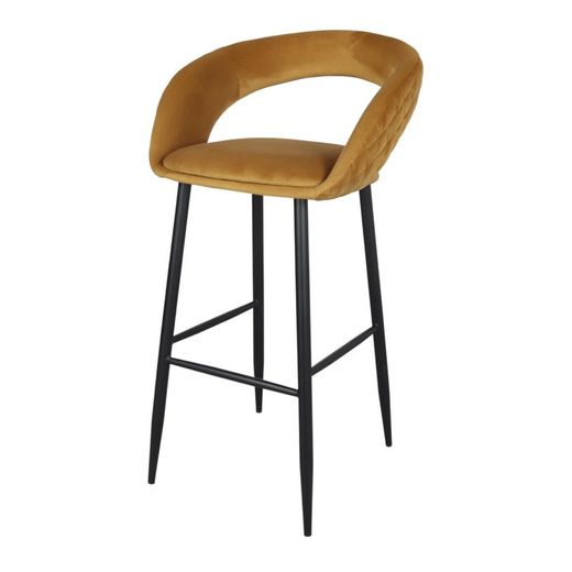 Tabouret haut velours moutarde et acier, 54 x 52 x 101 cm | Élite