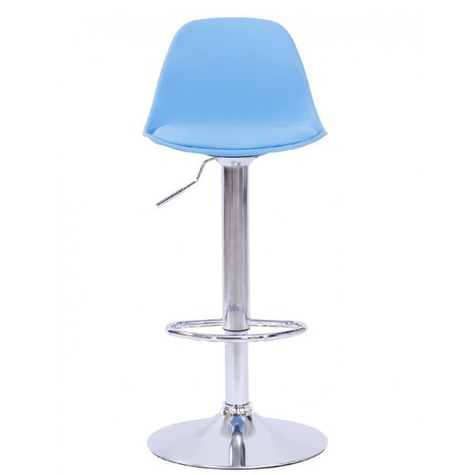 Hög justerbar pall med ryggstöd i plast, konstläder och blå/silver metall, 41'5x42x93/114 cm