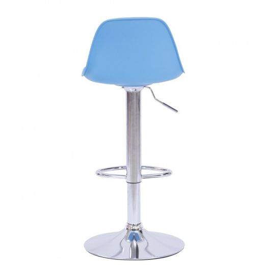 Hög justerbar pall med ryggstöd i plast, konstläder och blå/silver metall, 41'5x42x93/114 cm