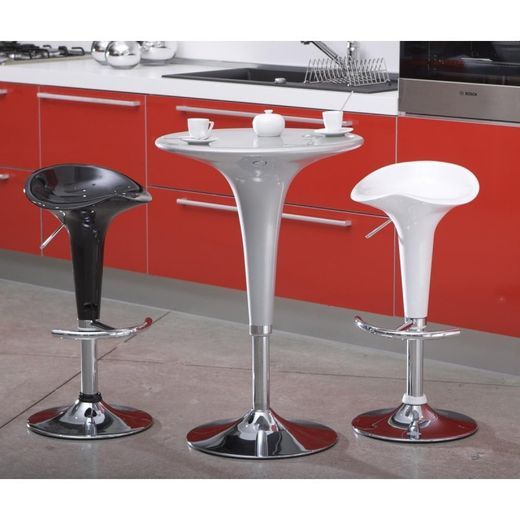 Norman hög justerbar pall i vit/silver plast och metall, Ø38x68/86 cm