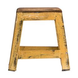 Tabouret bas en bois d'acajou couleur moutarde, 30 x 30 x 29 cm | Buzet