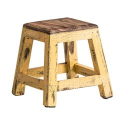 Tabouret bas en bois d'acajou couleur moutarde, 30 x 30 x 29 cm | Buzet