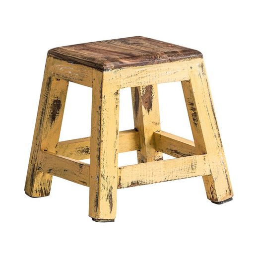 Tabouret bas en bois d'acajou couleur moutarde, 30 x 30 x 29 cm | Buzet