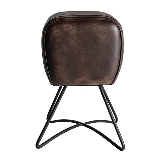 Low brown leather stool, 40 x 32 x 50 cm | Gladys