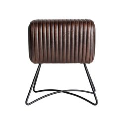 Low brown leather stool, 40 x 32 x 50 cm | Gladys