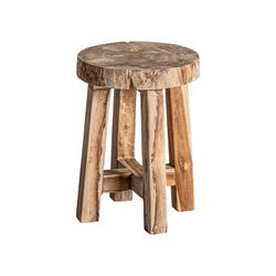 Tabouret Bas KOSE en Bois Tropical Naturel, 30x30x40 cm.
