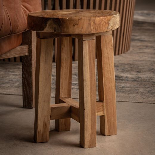 Tabouret Bas KOSE en Bois Tropical Naturel, 30x30x40 cm.