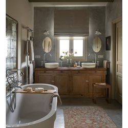 Tabouret en acacia naturel, 40 x 28 x 45 cm