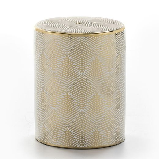 White/Gold Ceramic Stool, 33x33x43 cm