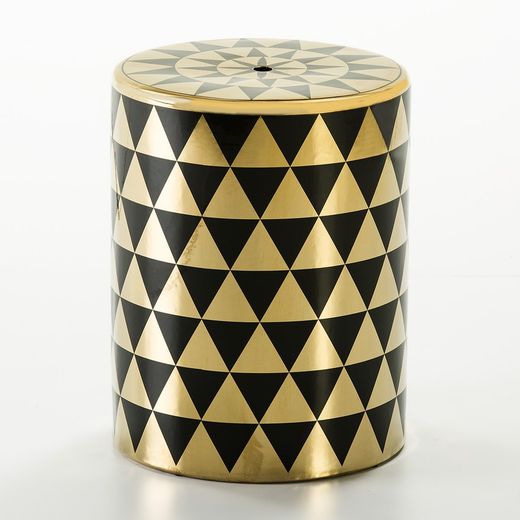 Gold/Black Ceramic Stool, 33x33x43 cm