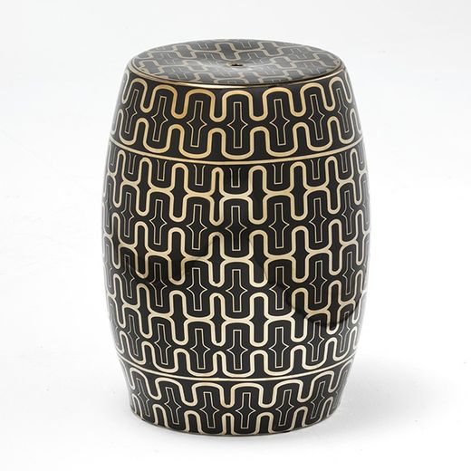 Black/Gold Ceramic Stool, 32x43 cm