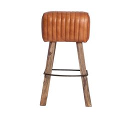 Tabouret en cuir d'aumônier marron, 43x34x75cm