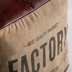 Canvas and leather stool in brown and burgundy, 50 x 50 x 42 cm | Liverpool