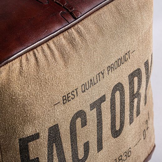 Canvas and leather stool in brown and burgundy, 50 x 50 x 42 cm | Liverpool