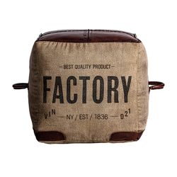 Canvas and leather stool in brown and burgundy, 50 x 50 x 42 cm | Liverpool