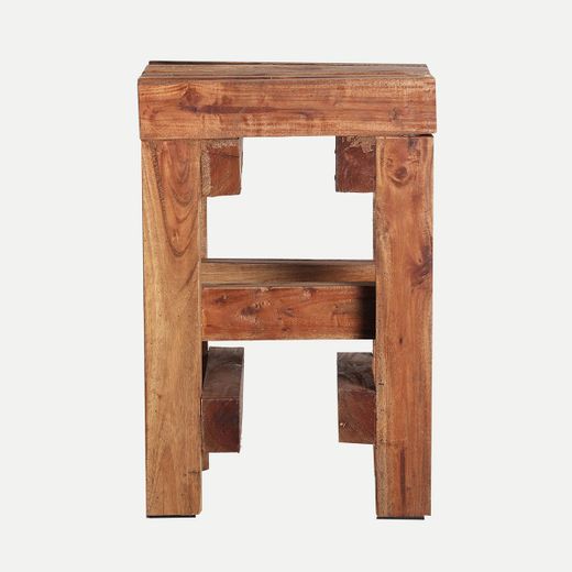 Taburete de madera de mahogany en marrón, 30 x 30 x 45 cm | Akviran