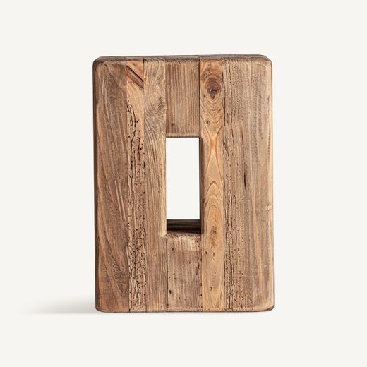 Taburete de madera de pino reciclado en marrón, 30 x 30 x 42 cm | Celis