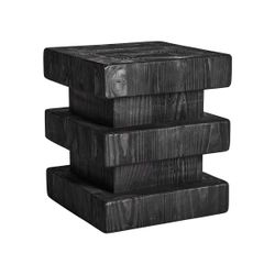 Taburete de madera de pino reciclado en negro, 35 x 35 x 40 cm | Vievy
