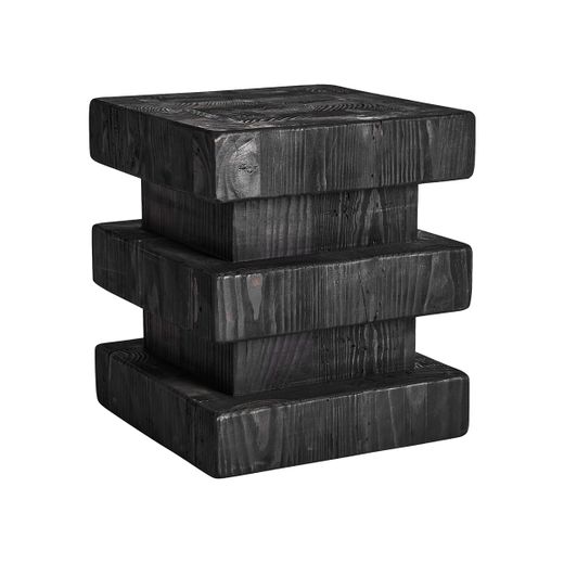 Taburete de madera de pino reciclado en negro, 35 x 35 x 40 cm | Vievy