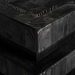 Taburete de madera de pino reciclado en negro, 35 x 35 x 40 cm | Vievy