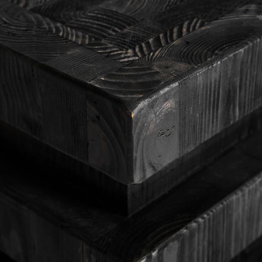 Taburete de madera de pino reciclado en negro, 35 x 35 x 40 cm | Vievy